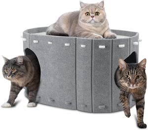 Abri pour animaux de compagnie kaki, grand lit intérieur, grotte à double couche, maison pour chat fermée avec montage facile et litière pour chat gratuite, fonction pliable - Product Image 1