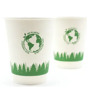 Tek kullanımlık çift duvar özel Logo baskılı kağıt bardak üreticisi plastik ücretsiz çay sıcak kahve kağıt bardaklar yapımı PLA kapakları