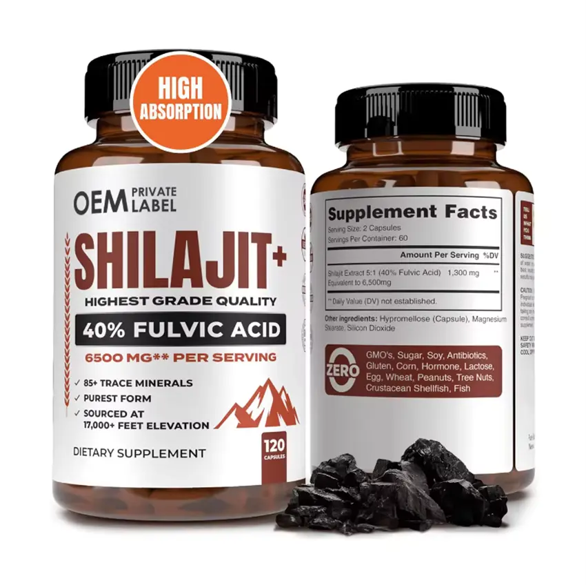 Biocaro Oem Private Label 85 Mineralen Shilajit Capsule Supplement Immuunondersteuning Bloedgezondheid Himalayan Pure Shilajit Capsules