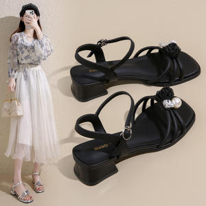 Sandalias de verano de una sola tira de seda satinada, sandalias de tacón alto estilo europeo, elegantes y modernas sandalias de tacón grueso para mujer - Product Image 2