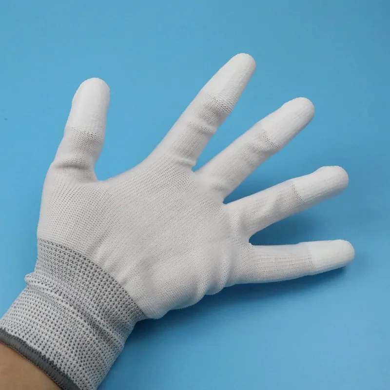 Comfortable Knitted Anti-slip PU Finger Coated Industrial Use Cleanroom ESD Gloves