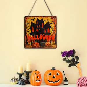 En stock: Marco de madera para cartel de Halloween, decorativo, colgante, cuadrado, con diseño de calabaza, para colgar en el patio o como accesorio de decoración de pared. - Product Image 3