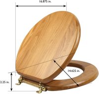 Siège de toilette en bois naturel, siège de toilette rond en MDF, vis dissimulées avec fixation en acier inoxydable sur le dos pour les toilettes standard de salle de bain