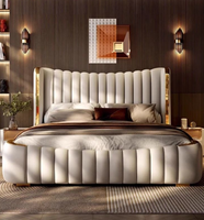 Lit de rangement luxueux et moderne en cuir rembourré avec un design écologique, cadre en bois de haute qualité, couleurs personnalisables
