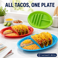 Tempat Taco Plastik 3 Slot 2 Area Saus Bebas BPA PP Food Grade Dapat Digunakan Kembali Piring Taco Multiwarna untuk Pesta Makan Malam