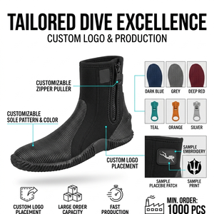 Chaussures de plongée tendance en néoprène, bottes de plongée à haute tige avec fermeture éclair, semelle en caoutchouc vulcanisé, isolées thermiquement, antidérapantes - Product Image 4
