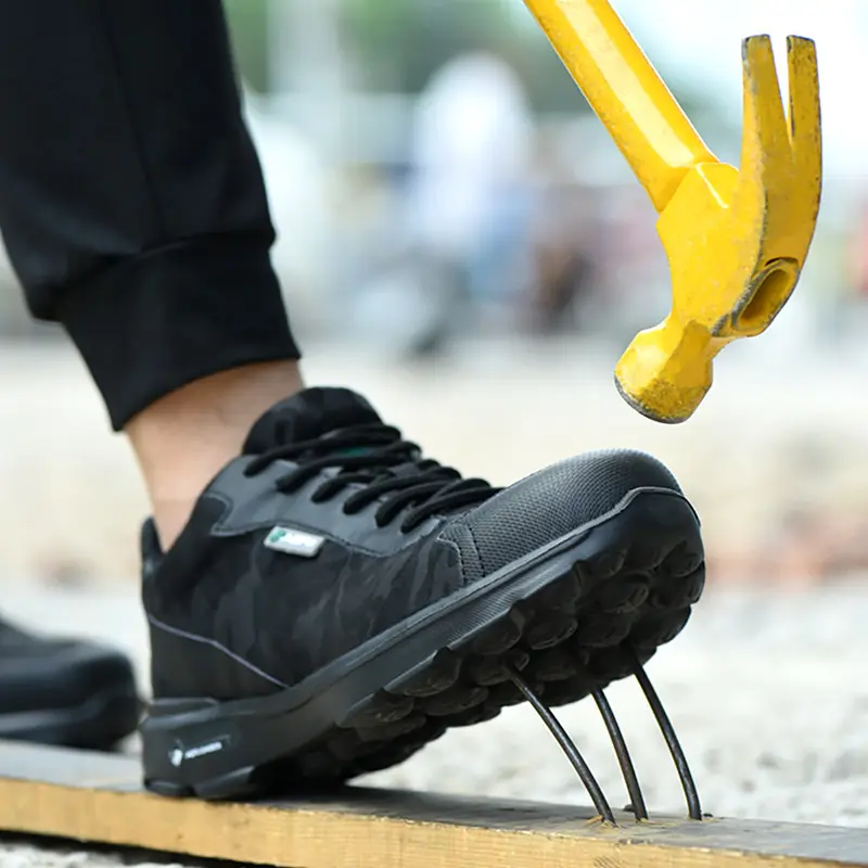 Kaymaz mühendis iş ayakkabısı çelik ayak delinmez erkekler endüstriyel siyah güvenlik ayakkabıları su geçirmez