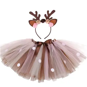 Girls Tutu Skirt Kids Cosplay Fluffy Brown Deer Costume Elastic Waist Bottoms for Halloween Xmas Carnival Birthday decoration