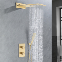 Luxe intégré mur pommeau de douche à main haute pression bain Eco colonne de douche mélangeur cuivre salle de bain douche ensemble noir laiton carré