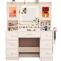Coiffeuse blanche avec miroir LED et éclairage, design moderne, commode multifonctionnelle pour grande chambre