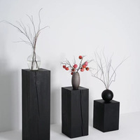 Tabouret bas et support à fleurs en bois massif noir carbonisé de style Wabi-sabi moderne pour salon, table d'appoint décorative