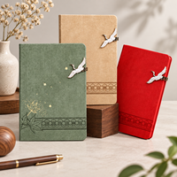 Carnet de notes élégant à couverture rigide avec texture lin et motif grue dorée, personnalisable avec logo, idéal pour promotion, entreprise, école, vente en gros