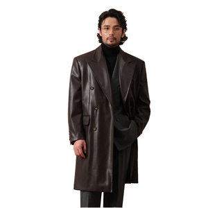 <span class=keywords><strong>Manteau</strong></span> en cuir Chester à double boutonnage pour <span class=keywords><strong>homme</strong></span>, <span class=keywords><strong>mi</strong></span>-<span class=keywords><strong>long</strong></span>, décontracté, rétro, couleur unie, pour l'automne et l'hiver - Product Image 1