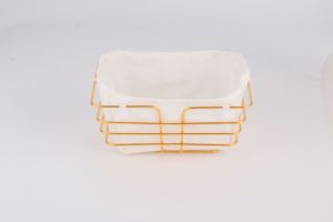 Cestino di <span class=keywords><strong>vimini</strong></span> dorato in metallo all'ingrosso stoccaggio domestico con manici panno per la decorazione domestica - Product Image 6