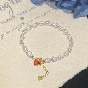 Pulsera de Perlas de Agua Dulce de Plata de Ley S925 de Cuerpo Completo Zhizhen, Nueva Pulsera de Moda con Dijes de la Suerte Roja de Regeneración Barroca - Product Image 1