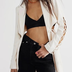 Nuevo Diseño: Blazer Largo Sexy con Abertura en la Cintura, Botón Único y Cordones en los Mangas Centrales, Corte Entallado y Elegante, Chaqueta Formal - Product Image 2