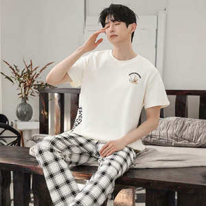 <b>Mens</b> Knitted <b>Pajama</b> Set Short Sleeve Shirt Trousers <b>Summer</b> Casual Loungewear Soft Breathable Relaxed Fit Outdoor Homewear Outfit - Product Image 3
