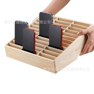 Boîte de rangement pour téléphone portable en bois, organisateur de bureau multi-compartiments, couleur bois naturel, type rectangulaire sur pied - Product Image 1