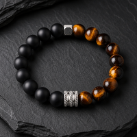 Bracelet en œil de tigre, obsidienne mate et pierre de lave pour homme, avec entretoise en acier inoxydable, protection énergétique, extensible, cadeau, vente en gros