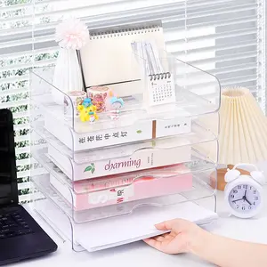 Transparent Office Stackable Desk Organizer Desktop Storage Box File Tray
