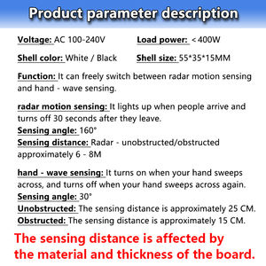 AC 110V-220V 2-in-1 Berührungsschalter Partition Induktiver Sensor Radar-Bewegungserkennung Handbewegungssensor Hohe Empfindlichkeit 6-8M Reichweite LED - Product Image 2