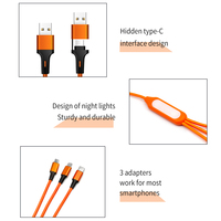 Câble de charge USB tressé 5 en 1 avec lumière nocturne, USB A vers Type C Micro USB & L, cordon de charge multi-appareils pour iPhone iPad Android