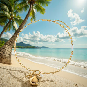 CLIORO Trendy Edelstahl Halskette Summer Beach Vergoldete Jakobs muscheln Starfish Pearl Anhänger Halsketten Schmuck für Frauen - Product Image 2