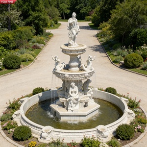 Grande fontaine européenne <span class=keywords><strong>en</strong></span> marbre YOUFINE avec statue du dieu Neptune et sculpture de sirène pour l'entrée de château, manoir ou aménagement paysager - Product Image 6