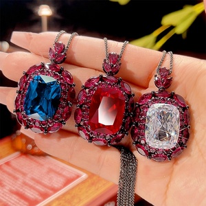 Brass Gold Plated Red Corundum Black Jadeite Pendant <b>Necklace</b> 15*20mm Luxury <b>Statement</b> <b>Necklace</b> for Daily & Occasion Wear Tu - Product Image 1