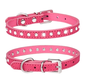 Verstellbares weiches Katzen-und Hunde halsband mit funkelnden Strass steinen Haustier leine und Halsband mit festem Muster aus PU und Leder - Product Image 2