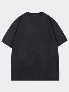 Camisetas con estampado de contorno de cesta desgastada de gran tamaño para hombres de EE. UU. 100% algodón lavado con ácido negro secado rápido transpirable ajuste suelto - Product Image 3