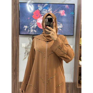 Hooded Floor Length <b>Abaya</b> Women Long Sleeve Solid Color Modest Dress Polyester Embroidery Middle East Style Summer Breathable - Product Image 2