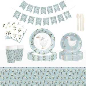 Juego de Vajilla Desechable DAMAI Blue Goose, Platos, Servilletas y Vasos de Papel Azules para Fiestas Infantiles - Product Image 2