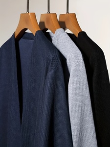 LVLAEA Cardigan en tricot uni pour <span class=keywords><strong>homme</strong></span>, style streetwear automne-hiver, ouvert, sans boutons, manches longues, tendance - Product Image 6