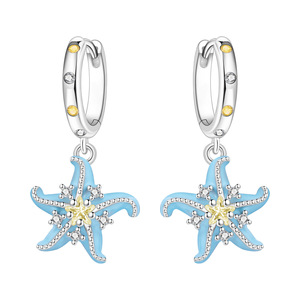 Boucles d'oreilles en forme d'étoile de mer en cuivre blanc plaqué argent avec pierres de zircon pour femmes, bijoux mignons à la mode - Product Image 1