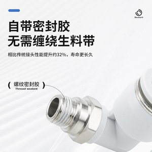 Acoplador Rápido de 90 Grados, Codo de Plástico Blanco con Rosca de Latón, Conexión Neumática Rápida de 6, 8 y 10 mm - Product Image 5