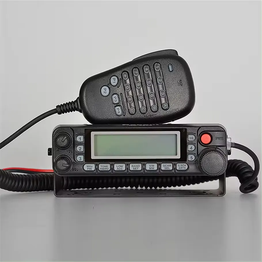 Walkie Talkie jangkauan jauh profesional UHF & VHF, Radio seluler dudukan kendaraan Analog Dual Band 50W