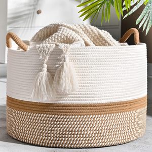 Panier à linge tissé de qualité supérieure pour bébé, panier de rangement en corde de coton tissée pour couvertures, jouets de bébé avec poignées pour chambre d'enfant - Product Image 1