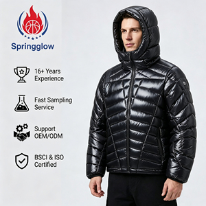 Veste matelassée en duvet noir pour homme, à capuche, brillante, imperméable, coupe-vent, manteau d'hiver, logo personnalisé OEM, vente en gros pour hommes - Product Image 1