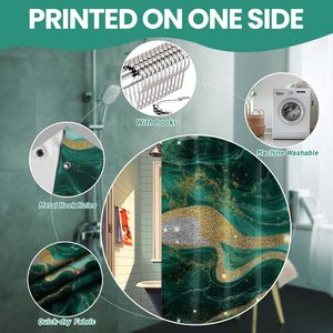 Émeraude Vert Or Abstrait Rideaux De Douche Marbre Teal Vert Salle De Bains Décor À La Maison Tissu Imperméable En Stock - Product Image 5