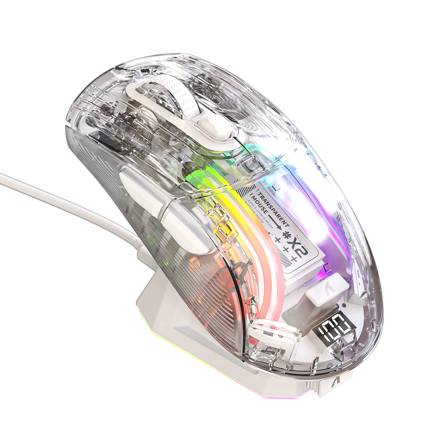 Fabricante transparente colorido Optical RGB Gaming BT 5.0 2.4G Dual Mode USB PC Laptop Computer Recarregável Wireless Mouse