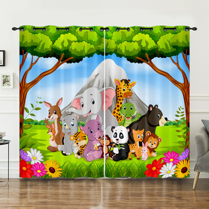 Rideau occultant à haute occultation en peluche courte personnalisable avec un motif de forêt de zoo de dessin animé imprimé en 3D <span class=keywords><strong>pour</strong></span> la maison, la <span class=keywords><strong>chambre</strong></span> à coucher, le salon - Product Image 5
