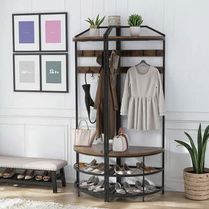 <span class=keywords><strong>Prix</strong></span> de gros Porte-chaussures moderne polyvalent en métal et panneau MDF avec banc à chaussures et crochets pour les vêtements d'entrée à la maison - Product Image 6