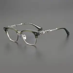 Kacamata hitam pria modis, kelas atas buatan tangan mewah bisnis pola ukiran indah titanium kacamata bingkai persegi kacamata miopia