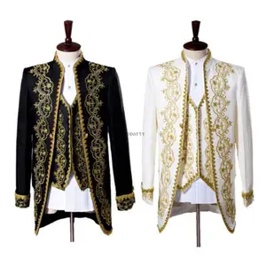 Men Victorian Prince Wedding Dress Blazer Suits Adult Men Stage Cosplay Costume Embroidery Jacket Vest Coat Pants Trouser Set