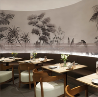 Ensemble de mobilier de restaurant moderne : tables à manger en bois, chaises rembourrées blanches, banquette – Pack complet en gros