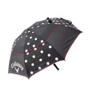 Oversize Polka Dot Branco Impressão Do Logotipo Personalizado OEM Fábrica Double Canopy Chuva e Windproof Preto Guarda-chuva De Golfe Manual