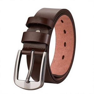 Equipro Men's Brown Genuine Cowhide Leather Vintage Striped <b>Belt</b> Breathable <b>Silver</b> Alloy Pin <b>Buckle</b> Casual Durable Waist Strap - Product Image 1