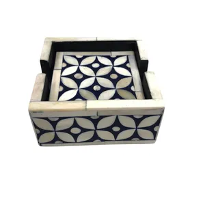 Juego de posavasos artesanales con incrustaciones de hueso para servir café y té con elegancia. Posavasos de hueso premium para la mesa del hogar u oficina. - Product Image 3
