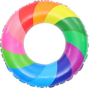 MAKE WAVES Rainbow Color Inflatable <b>Swimming</b> <b>Ring</b> Adult Thickened PVC Pool Float EU & USA Standards Playful - Product Image 1
